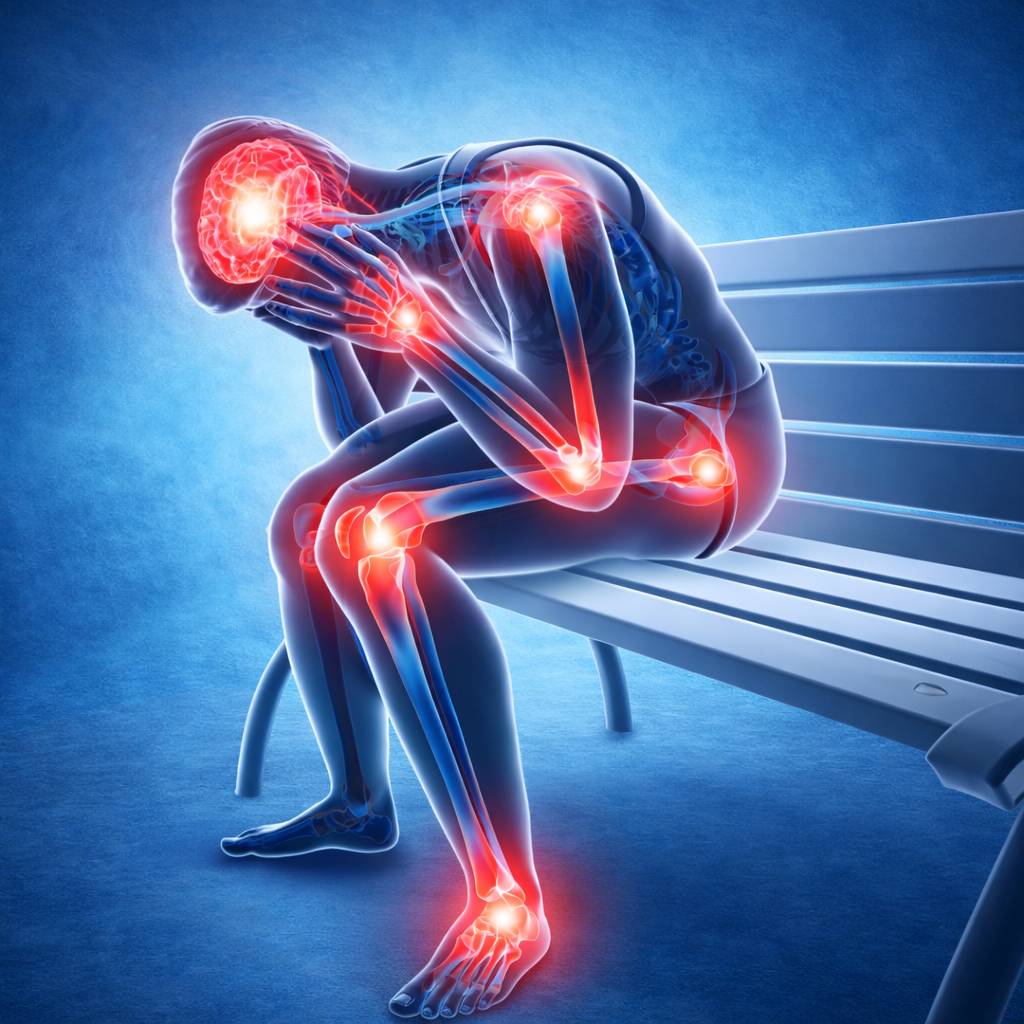 Illustration showing multiple areas of pain in the body